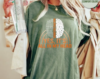 MS Awareness Shirt, Yes, It&#39;s All In My Head Multiple Sclerosis Month Orange Ribbon Chronic Illness Warrior Gift Brain Maroon T-Shirt