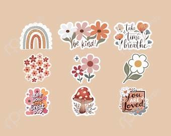 Set di adesivi floreali: adesivi PNG ispiratori per Cricut (download digitale)