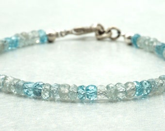 Blue Zircon Bracelet 14k /& Sterling Silver Genuine Blue Stone 8\u201d Link Bracelet 1930s
