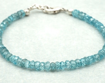 Blue Zircon Bracelet 14k /& Sterling Silver Genuine Blue Stone 8\u201d Link Bracelet 1930s