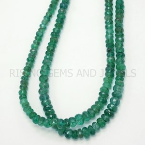 Natural Emerald Faceted Rondelle Beads Strand 16 Inches | Genuine Green Emerald Gemstone Beads for Jewelry Making Supplies