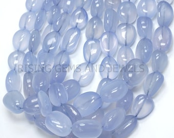High Quality Natural Blue Chalcedony Nugget Beads, Smooth Oval nugget  Natural Gemstone Beads for Jewelry Making & Crafting, 7-11 mm