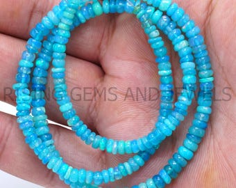 Natural Blue Opal Rondelle Beads - 3-5mm Paraiba Opal Smooth Beads - Blue Opal Smooth Rondelle Gemstone Beads for jewelry supplies 17 inches