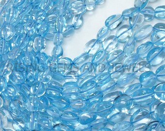 AAA++ Natural Sky Blue Topaz Beads, Sky Blue Topaz Smooth Nugget Shape Beads, Blue Topaz Gemstone Beads, Jewelry Making Beads, 16 inches