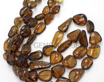 Rare Natural Beer Quartz Smooth Nugget Beads, 16 Inch Strand, Large Size Gemstone Beads for Jewelry Making, High-Quality Quartz Beads