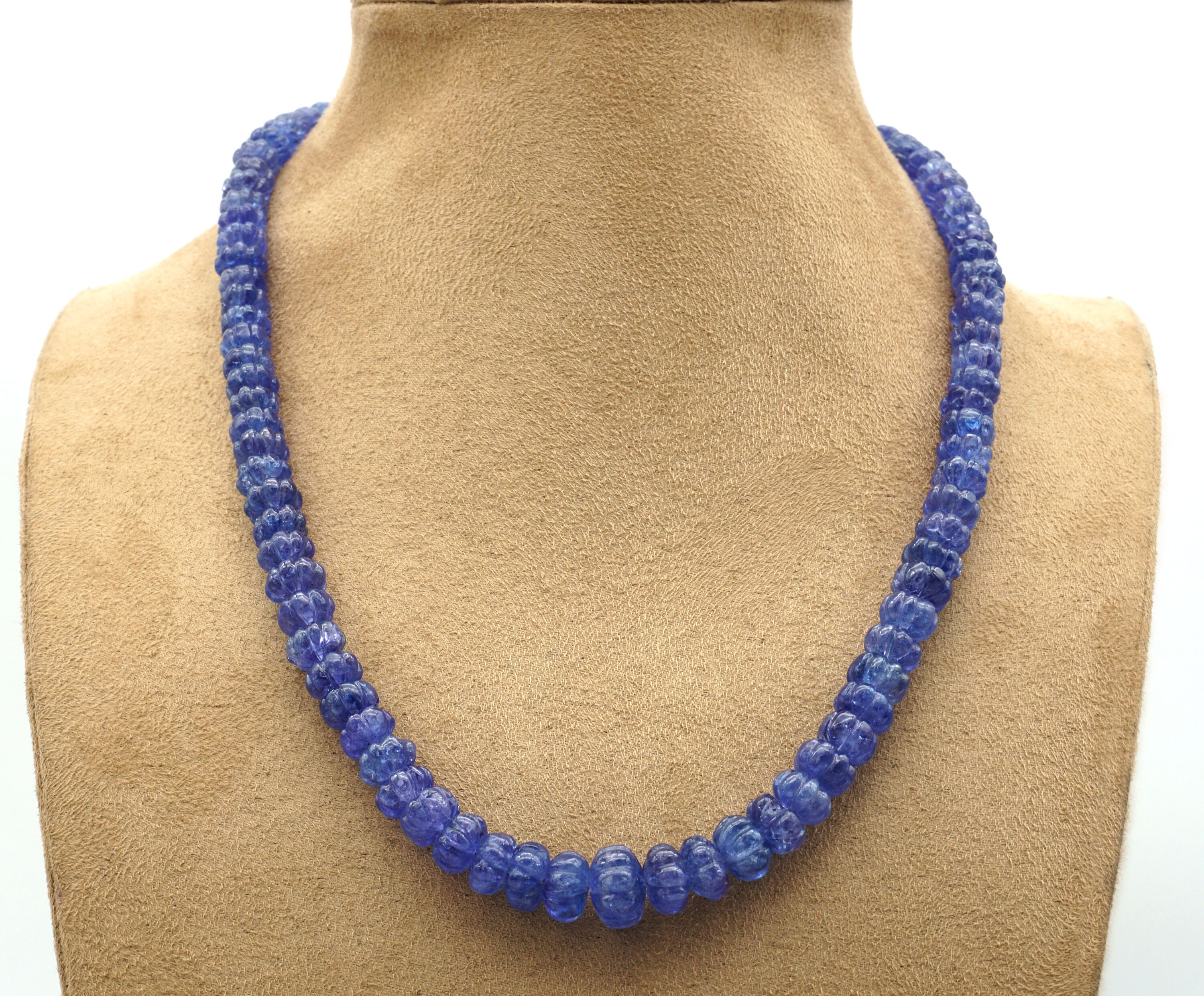 Natural Tanzanite AAA Carved Melon Beads Necklace Rondelle Etsy UK