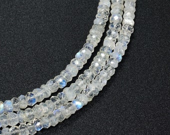 Natural Rainbow Moonstone Beads, White Rainbow Faceted Rondelle Beads, Gemstone Beads, Jewelry Making Beads, 16 inches
