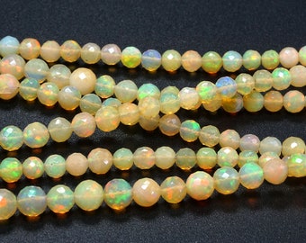 Ethiopian Opal Round Beads, Firing Opal Faceted Beads, High Quality Opal Faceted Round Beads, Jewelry Making Beads 15 Inches
