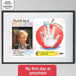My First Day Of Preschool Handprint Art Digital Print Preschool Craft Back To School Special Gift From Kids Preschool Activity DIY Keepsake