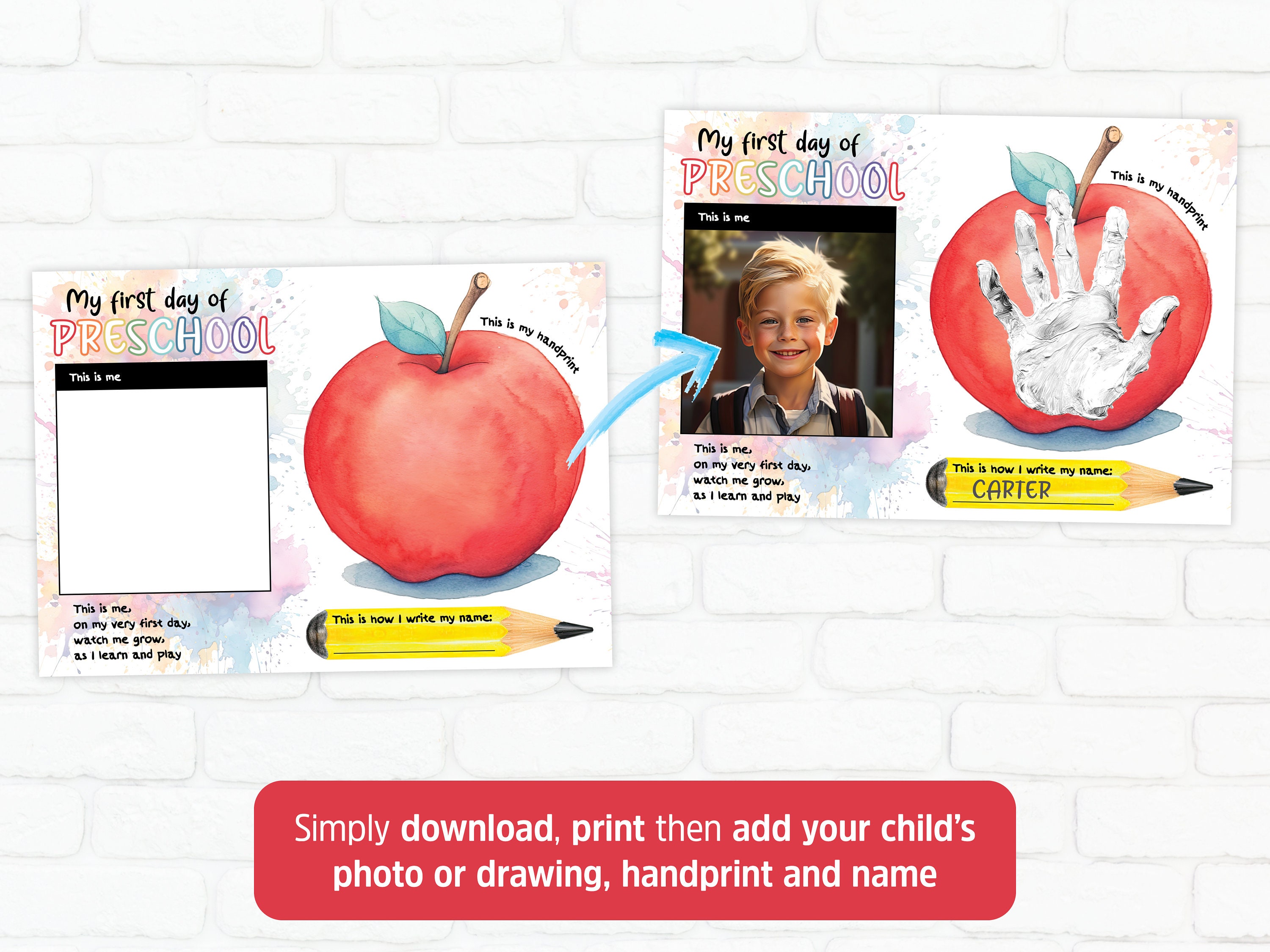 My First Day of Preschool Handprint Art Digital Print Preschool Craft ...