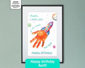 Birthday Gift for Aunt, Handprint Art Craft, Wall Art Activity From Kids or Family, DIY Keepsake (Instant Printable Download)