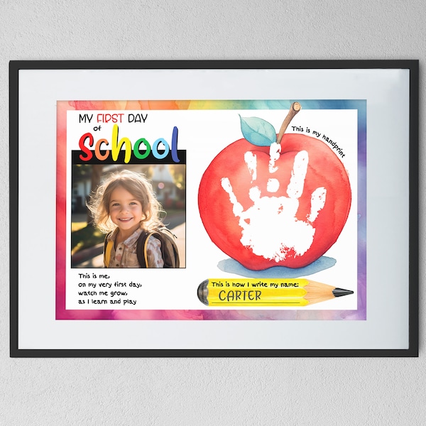 My First Day Of School Handprint Art Poem Digital Print Preschool Craft Back To School Special Gift From Kids School Activity DIY Keepsake