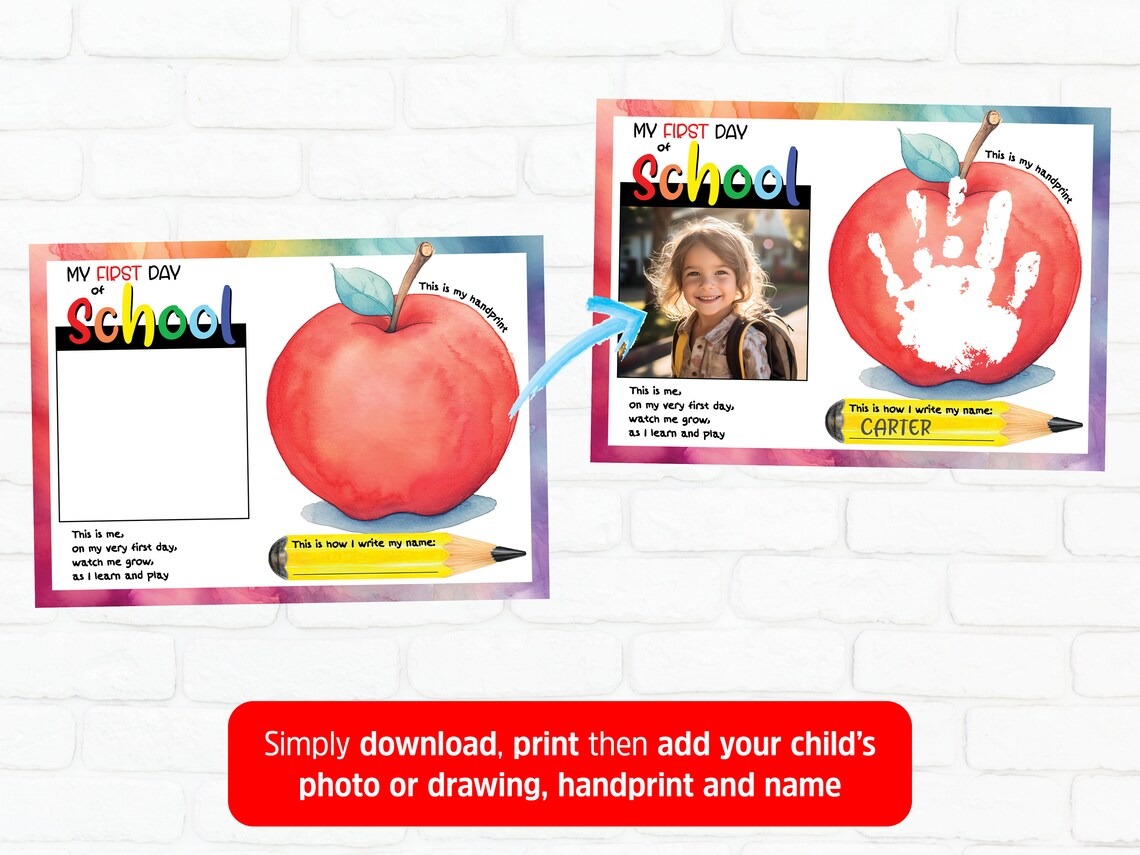 My First Day of School Handprint Art Poem Digital Print Preschool Craft ...
