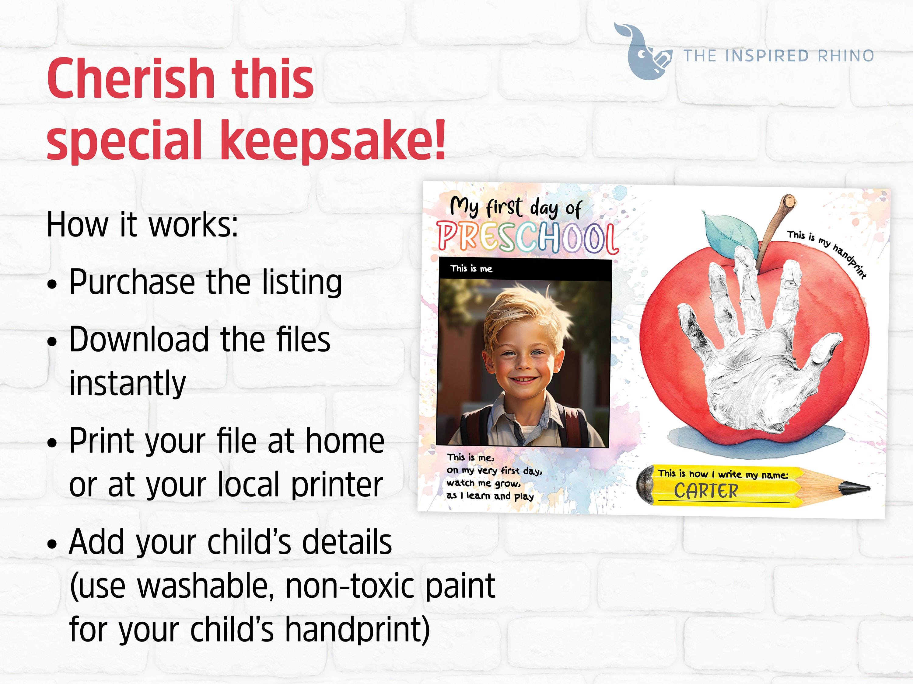 My First Day of Preschool Handprint Art Digital Print Preschool Craft ...