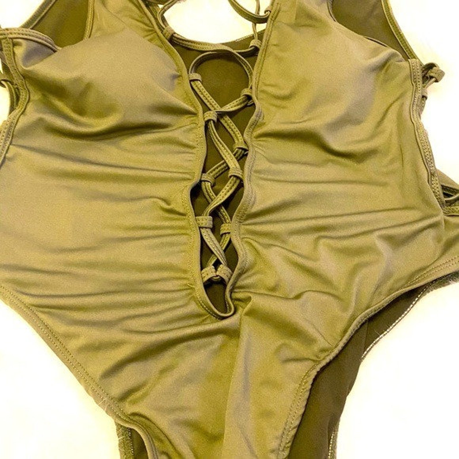 Olive Green Strappy One Piece Swim Wear Etsy