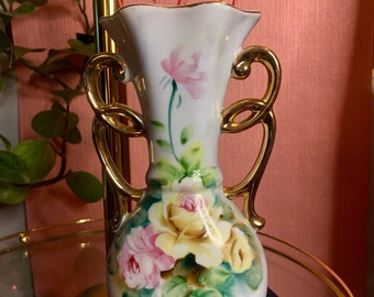 Vintage Ceramic Porcelain Hand-painted Rose Vase