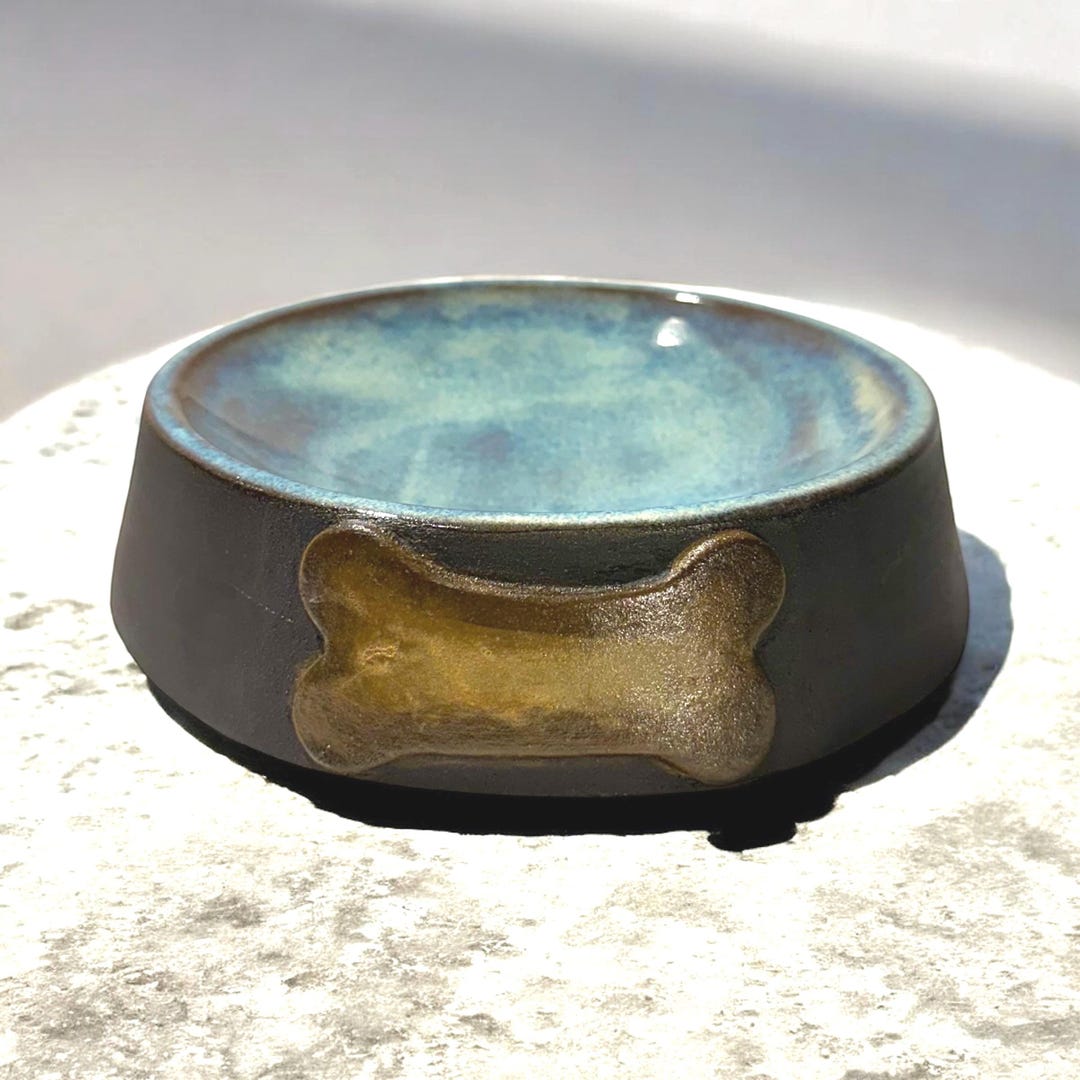 Handmade Stoneware Dog Bowl | Ceramic Pet Dish With Bone Detail - Etsy