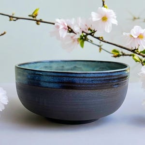 Large Stoneware Serving Bowl – Dark Blue and Black Handmade Ceramic