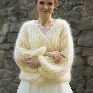 Bridal Cardigan, Fuzzy Sweater, Wedding Knit Sweater, Ready to Ship Fluffy Cardigan, Chunky Knit Cardigan