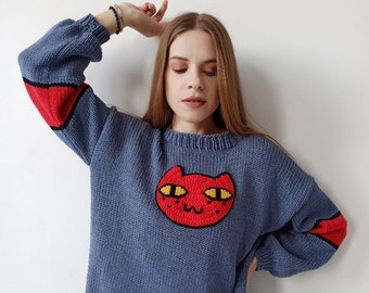 Vampire Girl inspired Knit Sweater, Ready for Shipping, Unisex Jumper , Cat Face Sweater,  Gift for Birthday, Adventure time, Customizable