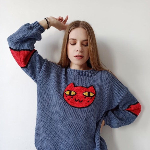 Vampire Girl inspired Knit Sweater, Ready for Shipping, Unisex Jumper , Cat Face Sweater,  Gift for Birthday, Adventure time, Customizable