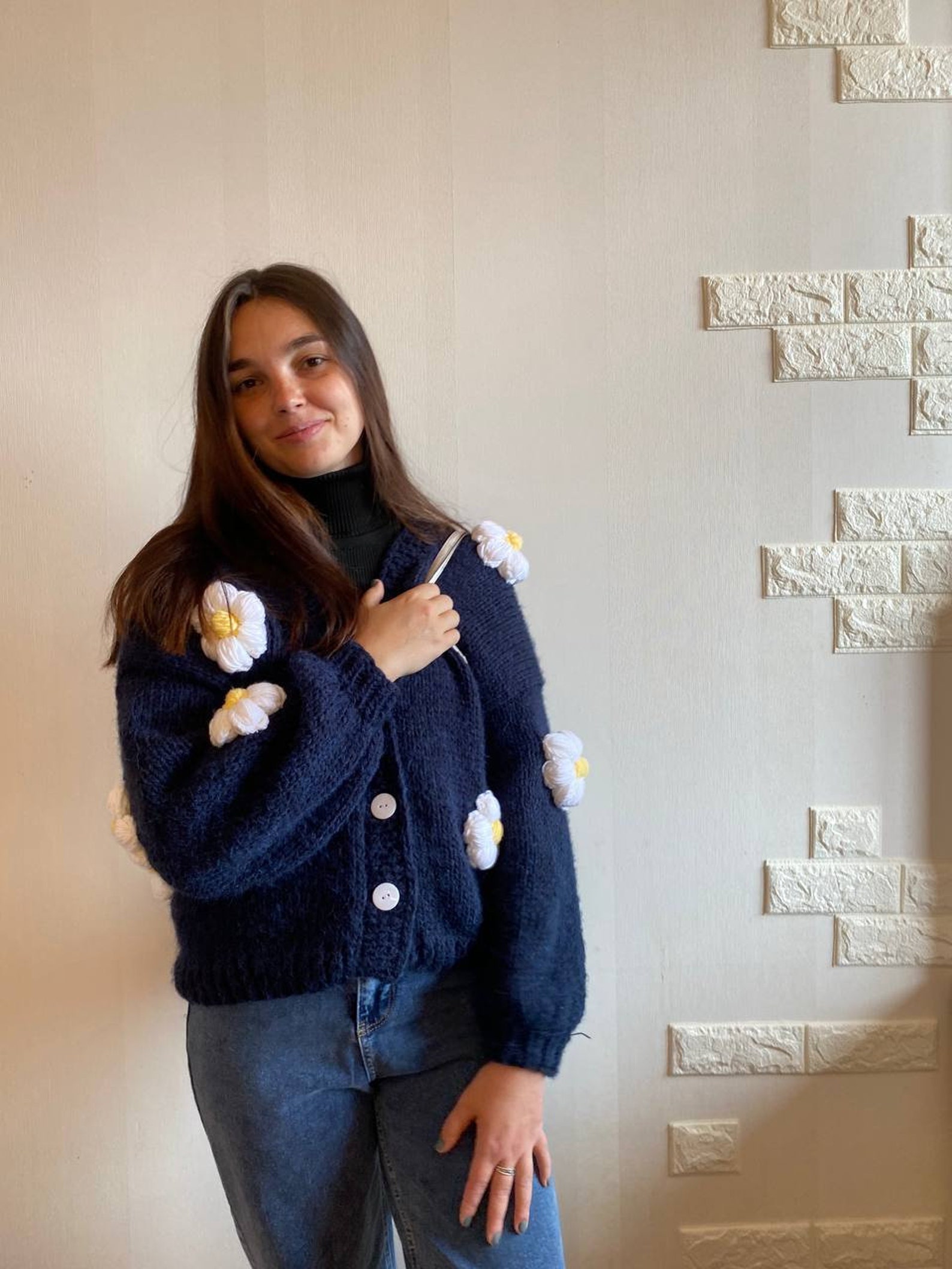 Floral Knit Cardigan Knit Flower Sweater Ready to Ship Knit Etsy