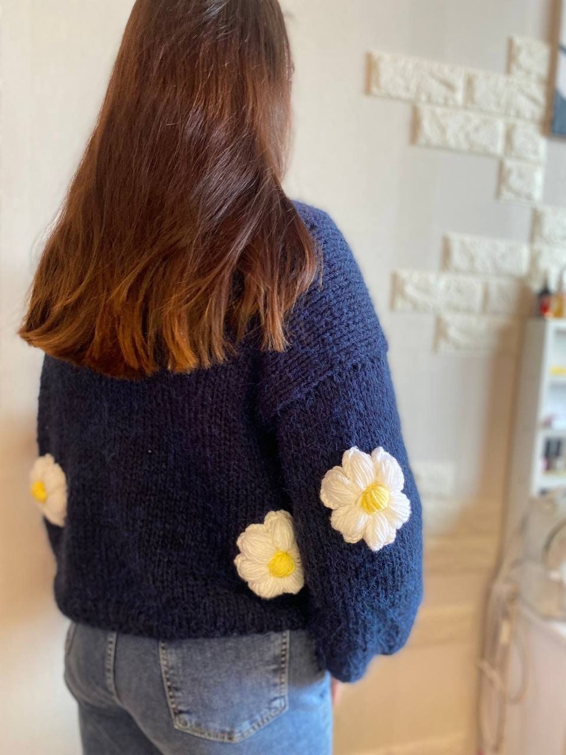 Floral Knit Cardigan Knit Flower Sweater Ready to Ship Knit Etsy