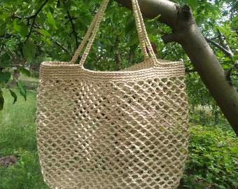 Raffia Crochet Bag Pattern, Fishnet Bag Tutorial, Raffia Tote Pattern, DIY and How To, Gift for Crocheters