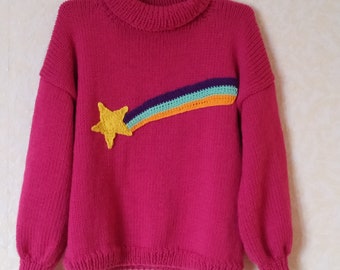 Rosa Regenbogen Strickpullover, sofort versandfertig, Geschenk für Weihnachten, Abenteuerzeit, anpassbar