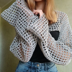 Crochet Top Pattern, Fishnet Bolero, Wide Sleeves Crochet, Crochet Sleeves Fishnet Pattern, Gift for crocheters, Crochet Fishnet image 1