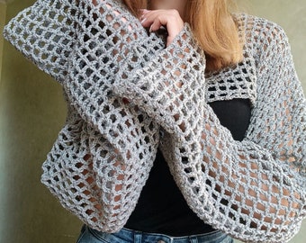 Crochet Top Pattern, Fishnet Bolero, Wide Sleeves Crochet, Crochet Sleeves Fishnet Pattern, Gift for crocheters, Crochet Fishnet