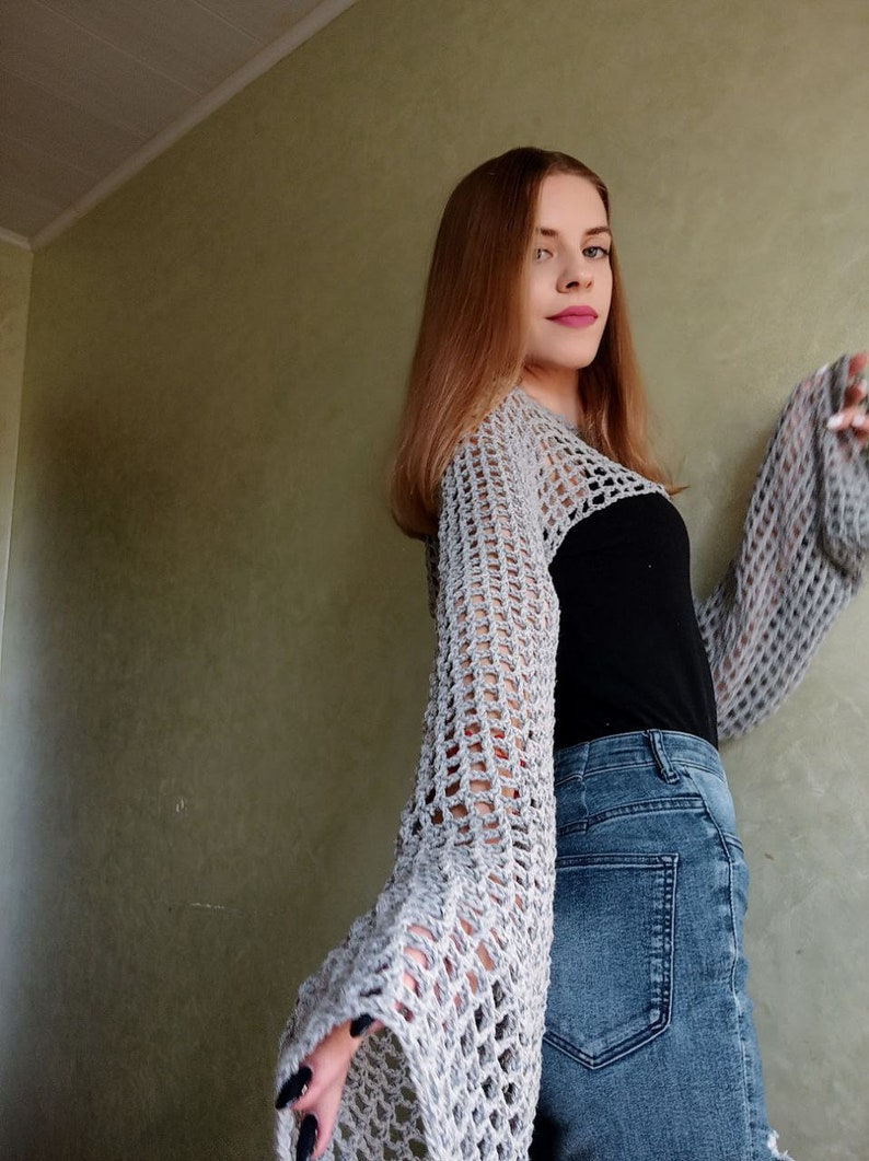 Crochet Top Pattern, Fishnet Bolero, Wide Sleeves Crochet, Crochet Sleeves Fishnet Pattern, Gift for crocheters, Crochet Fishnet image 2