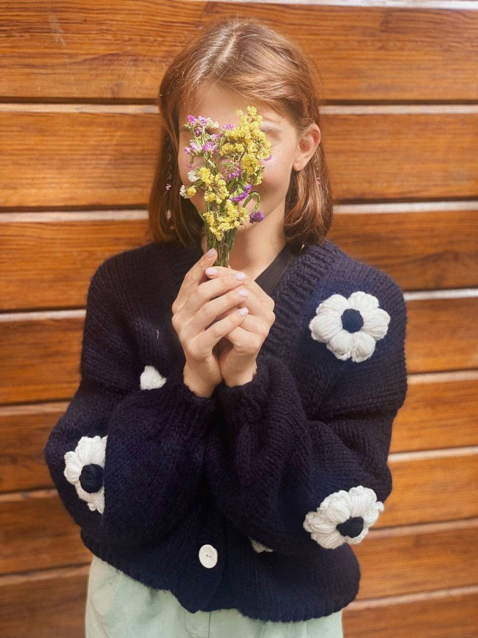 Floral Knit Cardigan Knit Flower Sweater Ready to Ship Knit Etsy