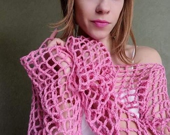 Crochet Shrug Pattern, Crochet Fishnet Top Tutorial, Y2K Crochet Top, Fishnet Long Sleeve, Gift for Crocheters