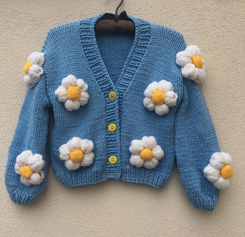 Floral Knit Cardigan Knit Flower Sweater Ready to Ship Knit Etsy
