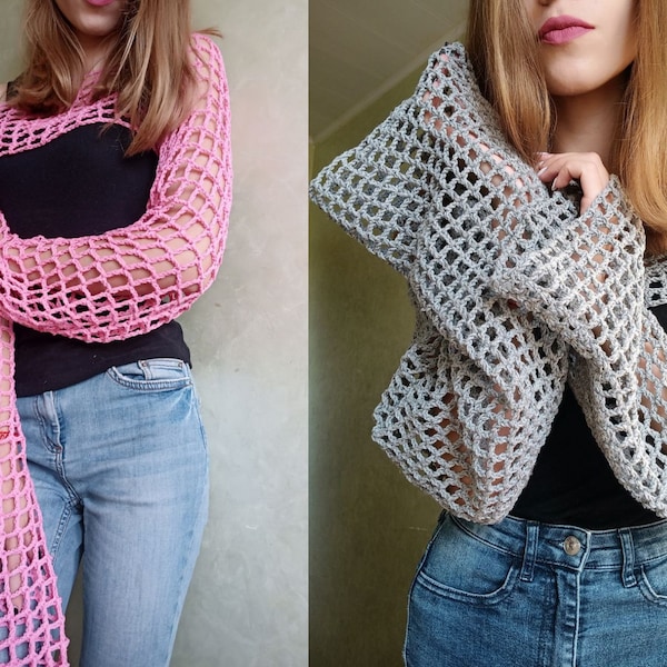 2 Patterns! Crochet Top Pattern, Fishnet Sleeve Tutorial, Wide Sleeves Crochet, Crochet Sleeves Fishnet Pattern, Gift for crocheters