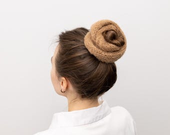 Coletero gigante de seda de alpaca tejido, accesorio suave para el cabello, regalo para mamá de parte de su hija