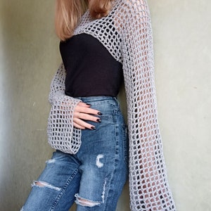 Crochet Top Pattern, Fishnet Bolero, Wide Sleeves Crochet, Crochet Sleeves Fishnet Pattern, Gift for crocheters, Crochet Fishnet image 3