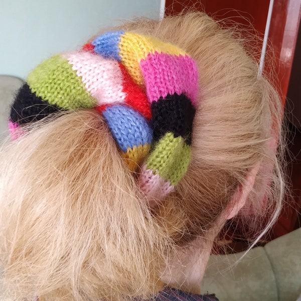 Kidmohair and Silk Knit Scrunchie, Multicolour Knitted Scrunchie, Luxury Scrunchie, Flower Girl Bow, Gift for Teen girls