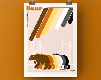 Gay Bear Pride LGBTQ+ LGBT San Francisco'87 | art mural rétro du milieu du siècle | fierté /01