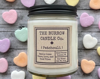 Patchouli Candle | Valentine's Day | Handmade Premium Soy Blend Candle | The Burrow Candle Company