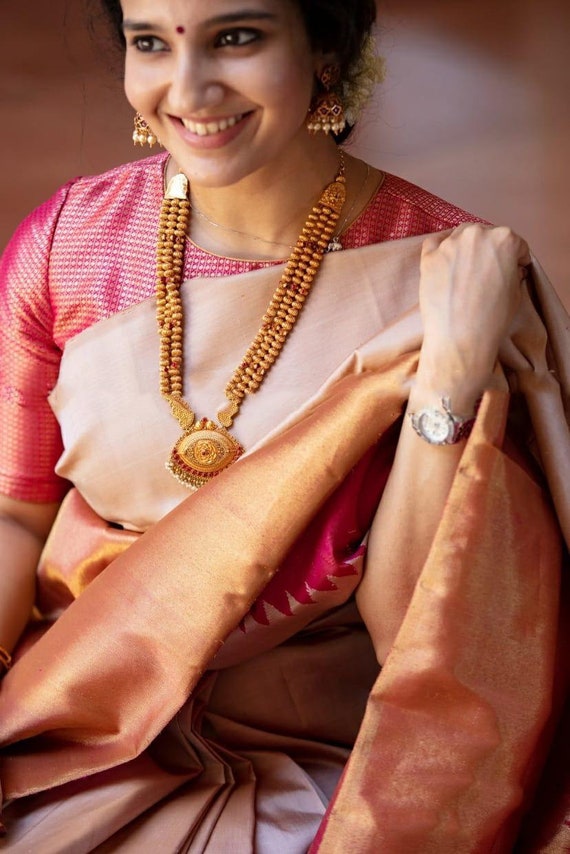Light Pink Banarasi Silk Saree Like Ikkatbeautiful - Etsy
