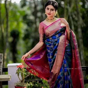 New Arrival Royal Blue Colore Beautiful Saree,wedding Wear Kanchipuram ...