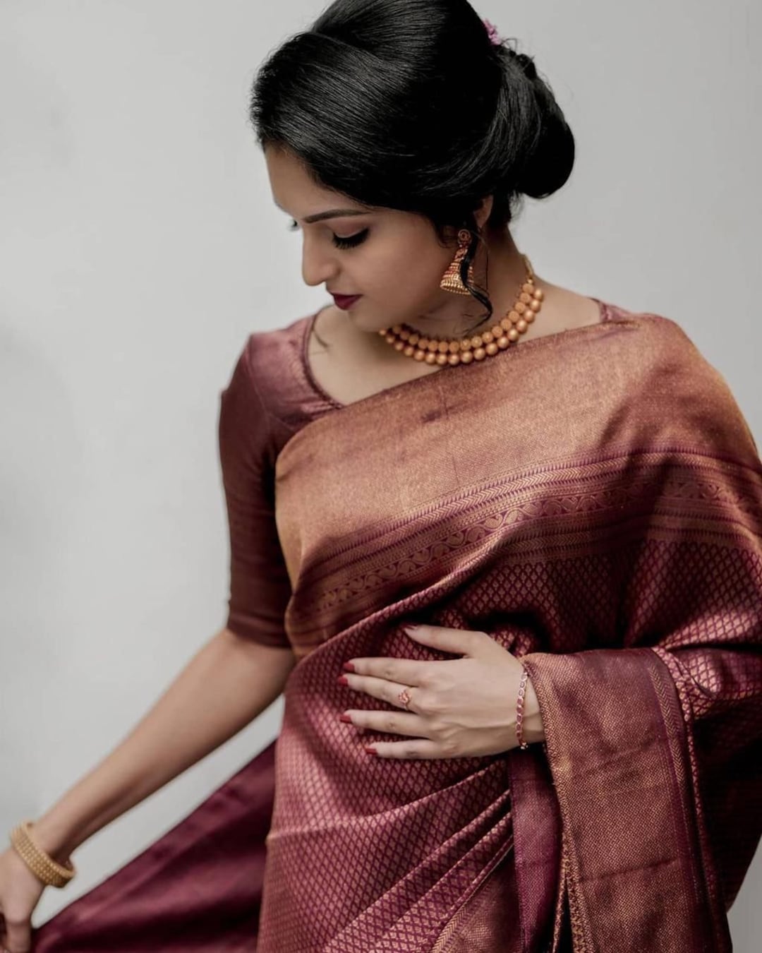 Wine and Copper Combination Designer Saree, Kanchipuram Silk Saree, Wedding  Wear Saree, Party Wear Saree ,kanchipuram Soft Lichi Silk Sari 