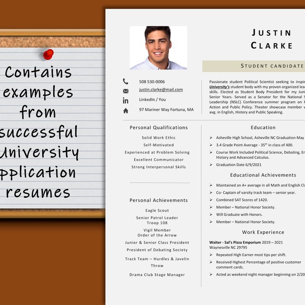 College / University Application with Picture Resume Template & Successful Real World Resume Examples | Instant Download | Letter or A4