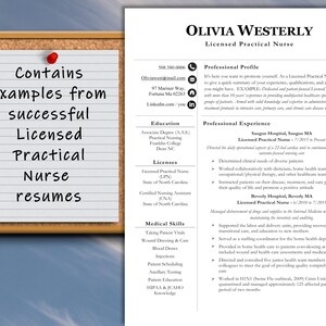 May include: A resume for a Licensed Practical Nurse named Olivia Westerly. The resume includes her contact information, education, licenses, medical skills, professional profile, and professional experience. The resume is formatted with a white background and black text.