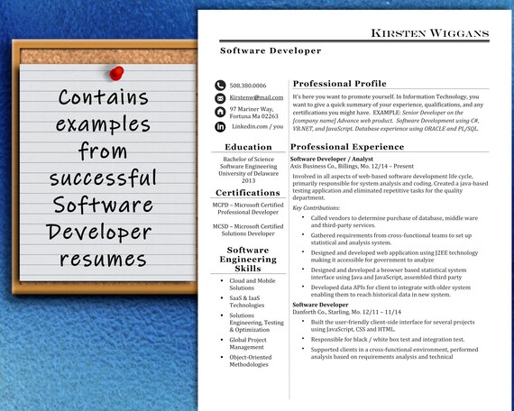 Software Developer Resume Template: IT Resume Examples (Instant Download)
