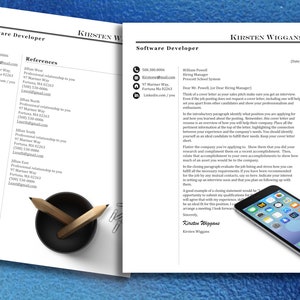 May include: A close-up of a cover letter for a software developer job application. The letter is addressed to William Powell, Hiring Manager at Prescott School System. The letter provides tips on how to write a cover letter that will help you get an interview.