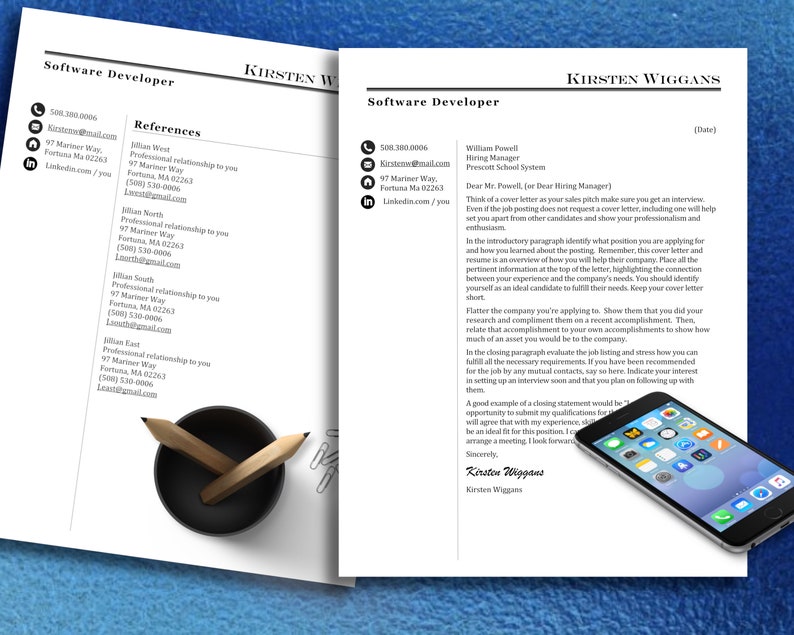 May include: A close-up of a cover letter for a software developer job application. The letter is addressed to William Powell, Hiring Manager at Prescott School System. The letter provides tips on how to write a cover letter that will help you get an interview.