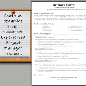 May include: A resume template for a project manager with a white background and black text. The resume includes a professional summary, professional proficiencies, professional experience, and education. The resume is titled "Spencer Smith, Experienced Project Manager".